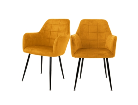 Juego De 2 Sillas De Comedor Con Respaldo Y Apoyabrazos En Terciopelo Amarillo Diseño Ml ML-DESIGN