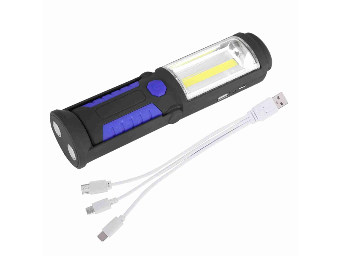 Linterna LED COB recargable de 3 W con soporte magnético para camping, trabajo y emergencias - Azul