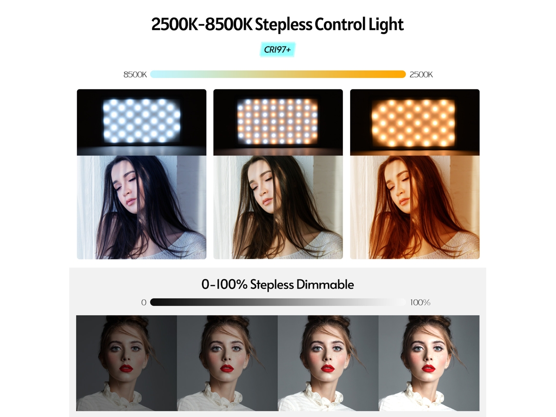 Luz de vídeo LED RGB a todo color para cámaras DSLR y filmación profesional.