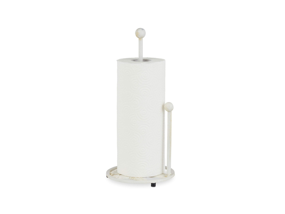 Relaxdays Suporte Para Rolos De Cozinha Em Pé, Ferro Fundido, Estilo Rústico, Altura: 33 Cm, Branco