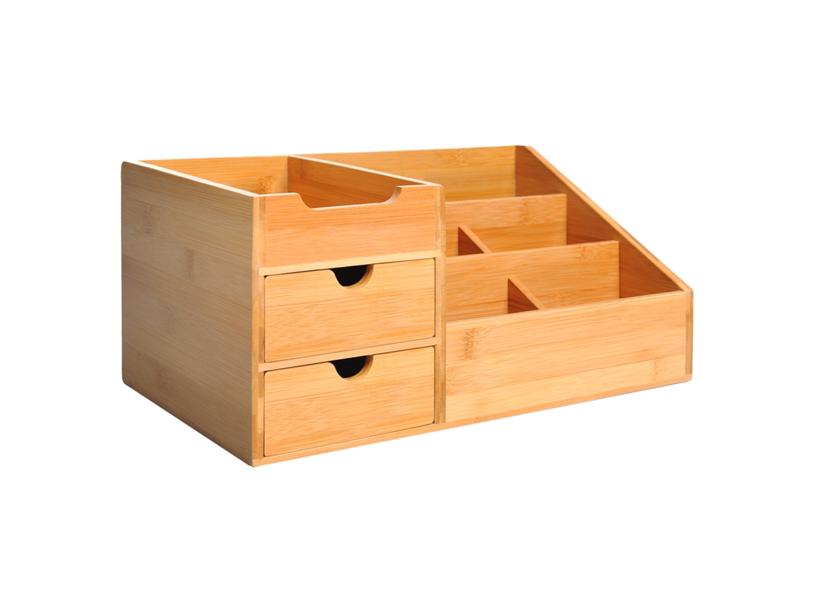 Organizador De Escritorio De Bambú Con Cajones Y Compartimentos.