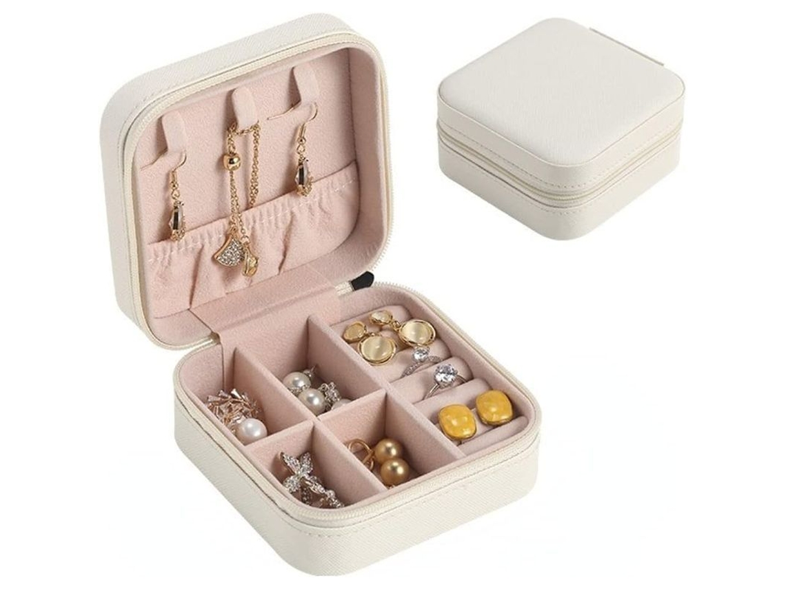 2026-caja De Joyería Portátil De Cuero Pu, Organizador Viaje Pequeño Para Anillos, Collares, Pendientes Y Pulseras (blanco)