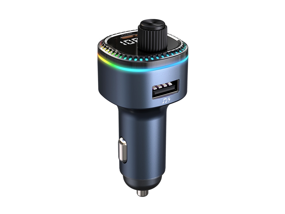 Transmisor de FM YIZHOOD C58 Bluetooth 5.3 MP3 inalámbrico Manos libres Llamada Dual USB PD Cargador rápido Rueda de rodillo negro