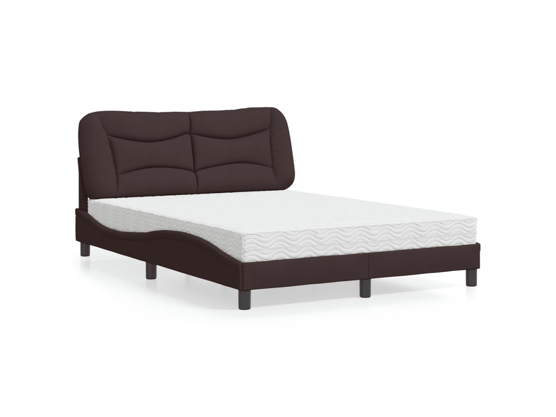 Cama Con Colchón Tela Marrón Oscuro 140x200 Cm