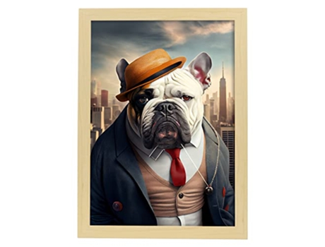 NACNIC Lámina Bulldog Inglés Compasivo En Fotografía A Todo Color Divertidas Ilustraciones Realistas De Animales Con Ropa Humana A3 Marco Madera