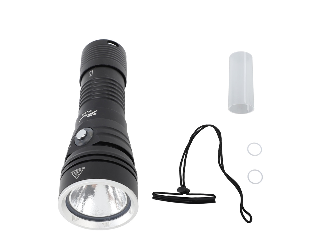 Linterna de buceo 2026 de 3000 lm, resistente al agua IPX8, luz subacuática LED de 100 m (328 pies) para cuevas marinas profundas.