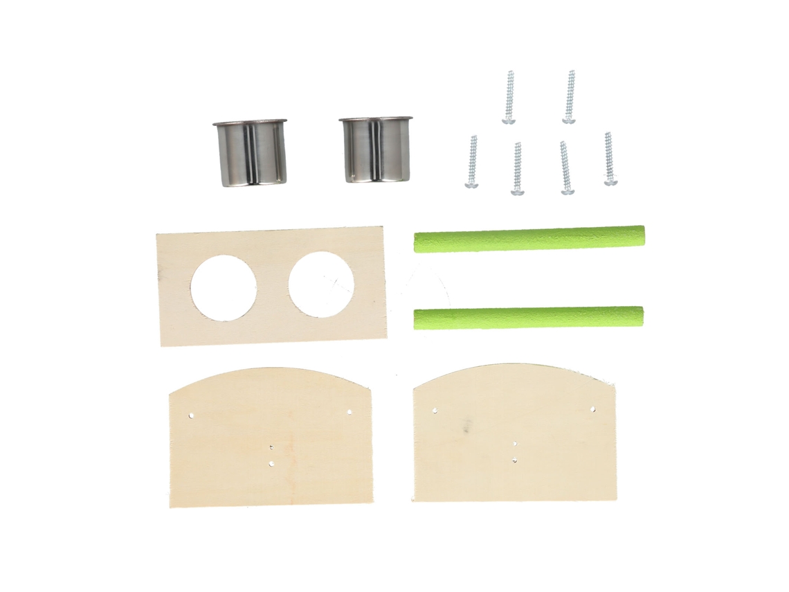 Soporte De Madera Para Loros Con 2 Comederos De Acero Inoxidable - Juguete De Entrenamiento - Accesorio Para Aves
