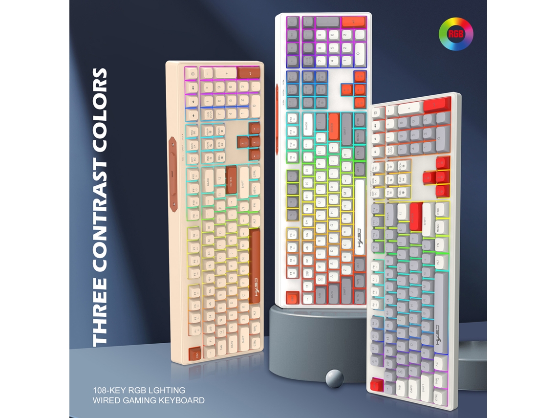 Teclado Gaming Hxsj V300 K108 Cableado Rgb De 108 Teclas Con Sensación Mecánica De Membrana