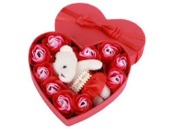 Caja de regalo con rosas artificiales mixtas rojas Saponaria