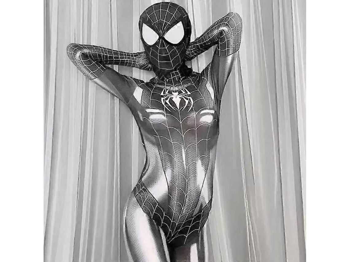 Traje De Cosplay Spider-man/venom Para Mujer Monos Unisex Halloween De Poliéster Y Espandex L Negro B