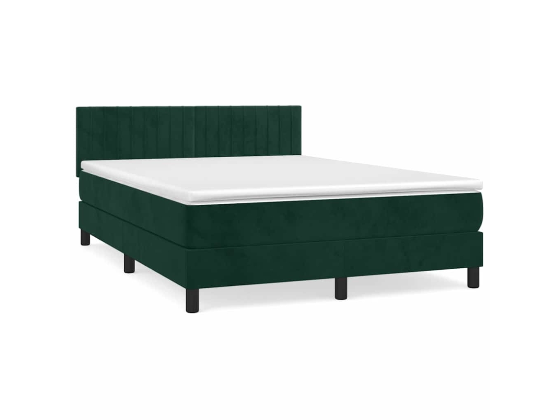 Maison Exclusive - Cama Box Spring Con Colchón Terciopelo Verde Oscuro 140x190 Cm