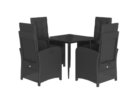 Conjunto 5 de muebles jardín VIDAXL con cojines ratán sintético negro