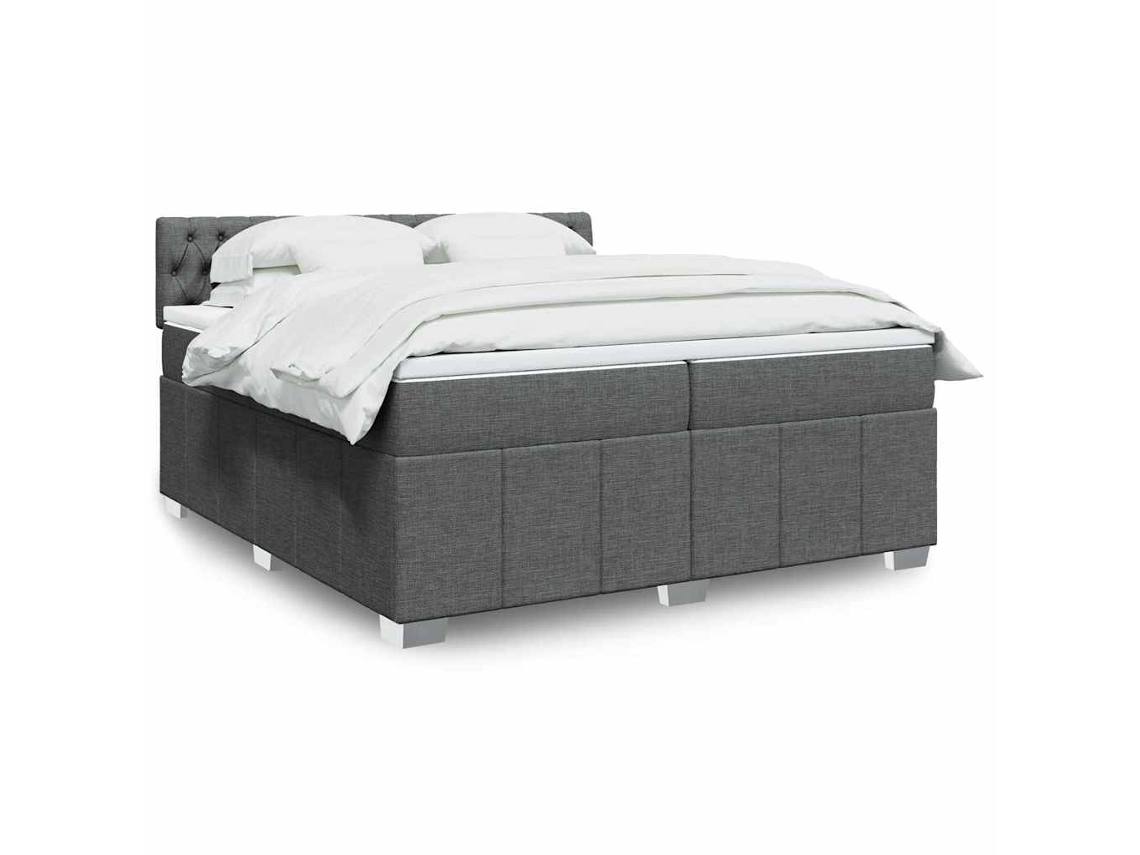Cama Box Spring Con Colchón Tela Gris Oscuro 200x200 Cm