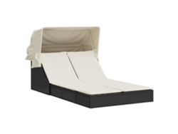 Tumbona doble con dosel y cojines, mimbre, color negro, EXCLUSIVA MAISON (sin dimensiones)