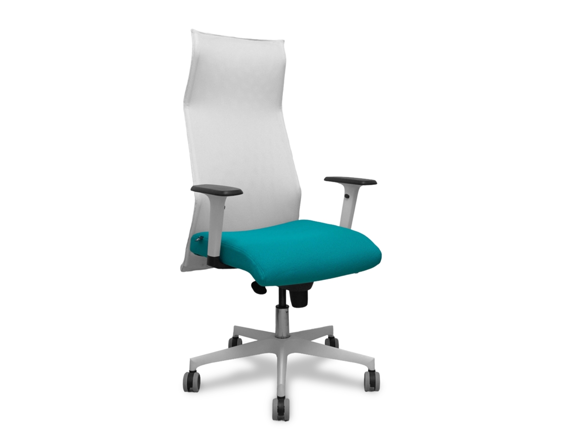 Sillón Albacete Con Mecanismo Sincro Tapizada Con Tela Color Turquesa Y Malla Color Blanco