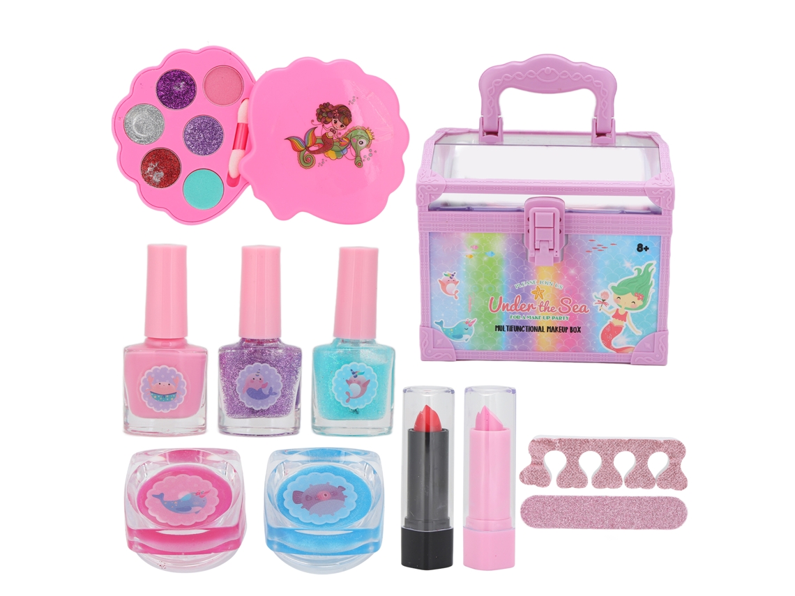 Set de maquillaje para niños con labiales, esmaltes de uñas, paleta de sombras de ojos y accesorios