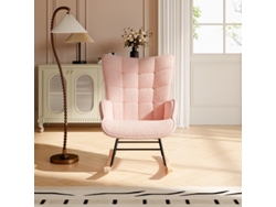 Sillón Mecedor De Felpa Teddy,estructura De Madera Y Metal,asiento Confortable,diseño Moderno Para Salón,dormitorio O Balcón,rosa