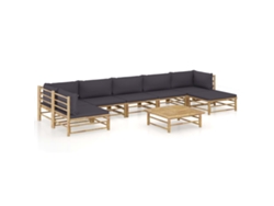 8 unidades Conjunto. Lounge Jardim Em Bambu C/ Almofadões Cinza Escuro Dkd Decoración Del Hogar
