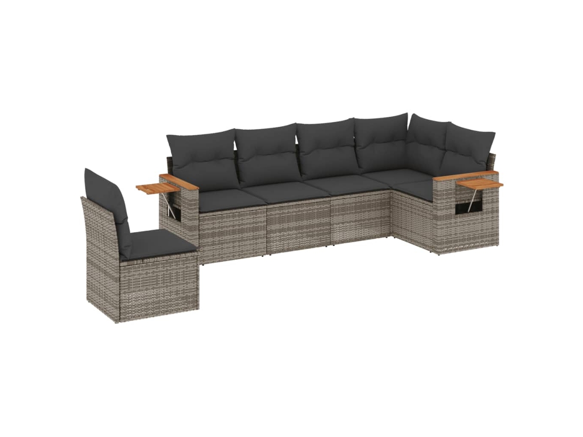 Conjunto 6 de muebles de jardín VIDAXL y cojines ratán sintético gris
