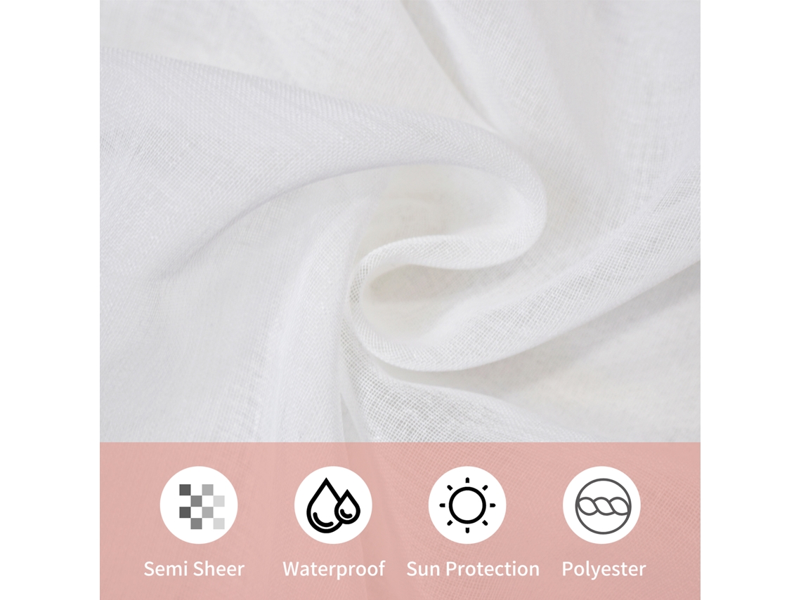 Cortina semitransparente impermeable para exteriores con ojales blancos de 132 x 244 cm