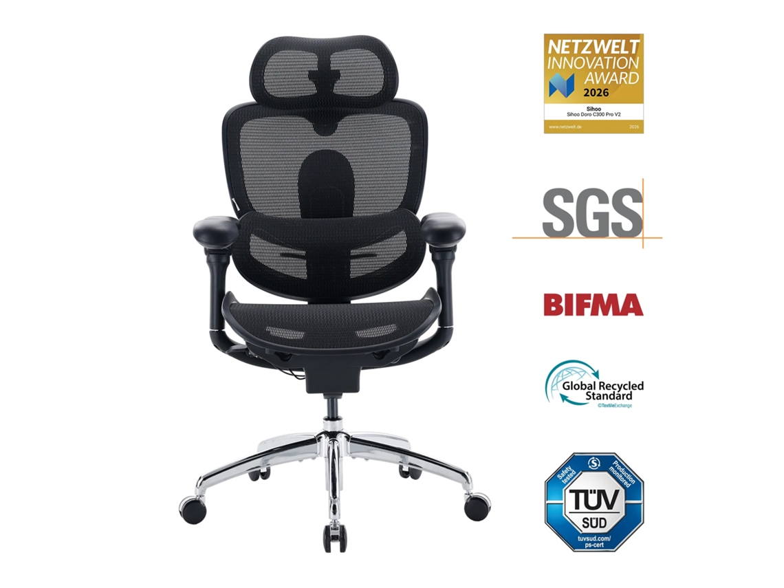 SIHOO Doro C300 Pro V2 Silla de oficina ergonómica sin reposapiés, soporte adaptativo para todo el cuerpo (negro)