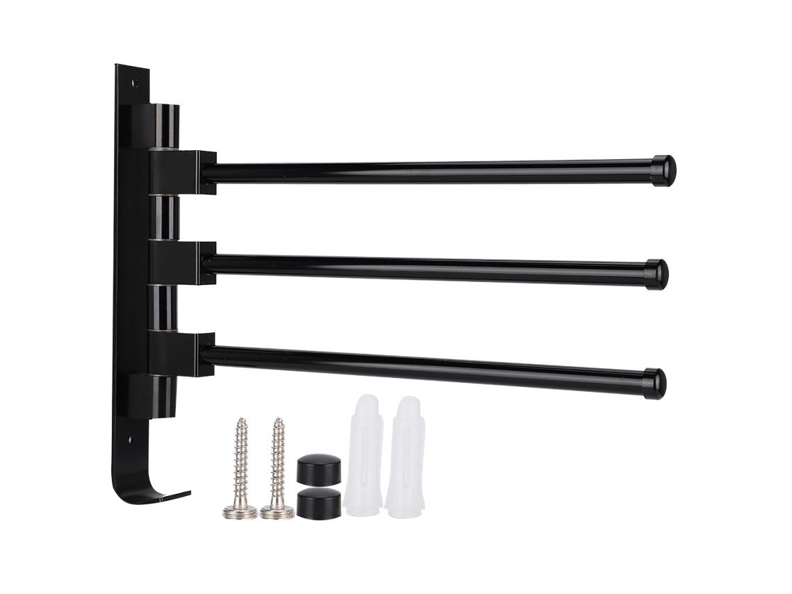 Toallero de aluminio, 3 barras, negro, para hotel/hogar