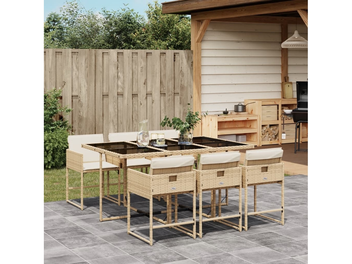 Juego de comedor de jardín de 7 piezas con cojines, mimbre sintético beige, DKD Home Decor