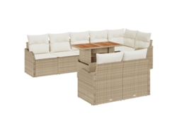 Conjunto 9 De Sofá De Jardín De Vidaxl Con Cojines, Ratán Poliéster Beige  Beige Ratán