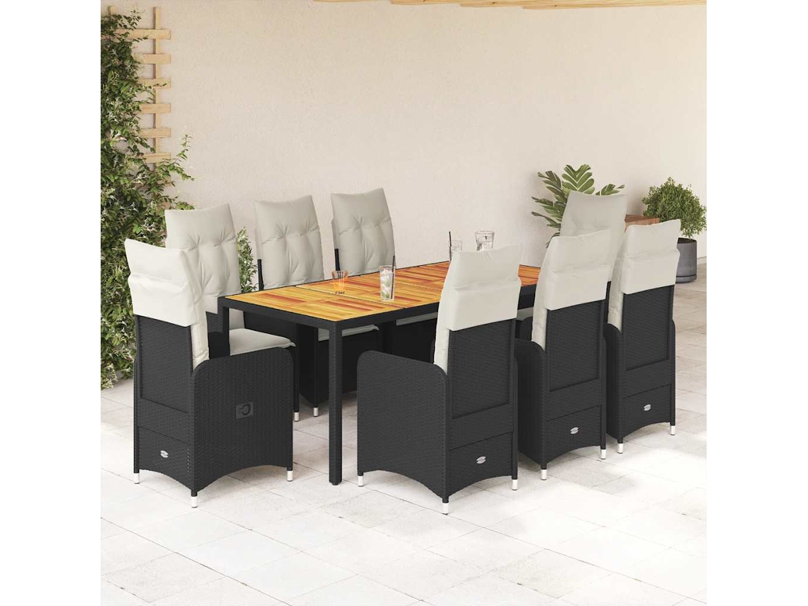 9 Pcs Conjunto De Bistro P/ Jardin C/ Almofadas Vime Pe Preto Dkd Home Decor