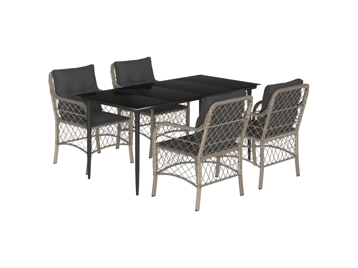 Conjunto 5 comedor de jardín VIDAXL cojines ratán sintético gris claro