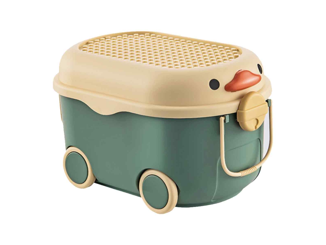 Caja de juguetes multiusos Truyuety con tapa de plástico tipo pato y ruedas para niños
