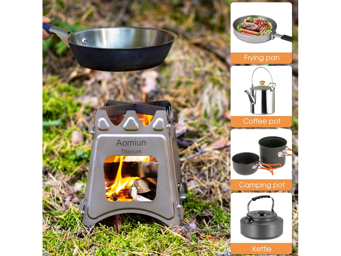 Estufa De Leña Plegable Compacta Aomiun Para Acampadas Y Picnics Al Aire Libre, Con Estabilidad Y Combustión Eficiente.