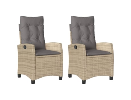 Conjunto 2 Sillones reclinables jardín y cojines beige mix VIDAXL ratán PE