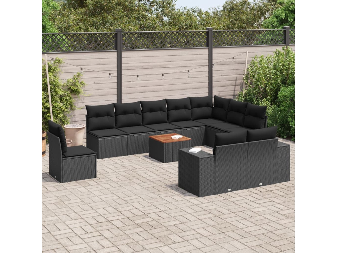 Conjunto de sofás de jardín de 11 piezas DKD Home Decor con cojines de mimbre negros
