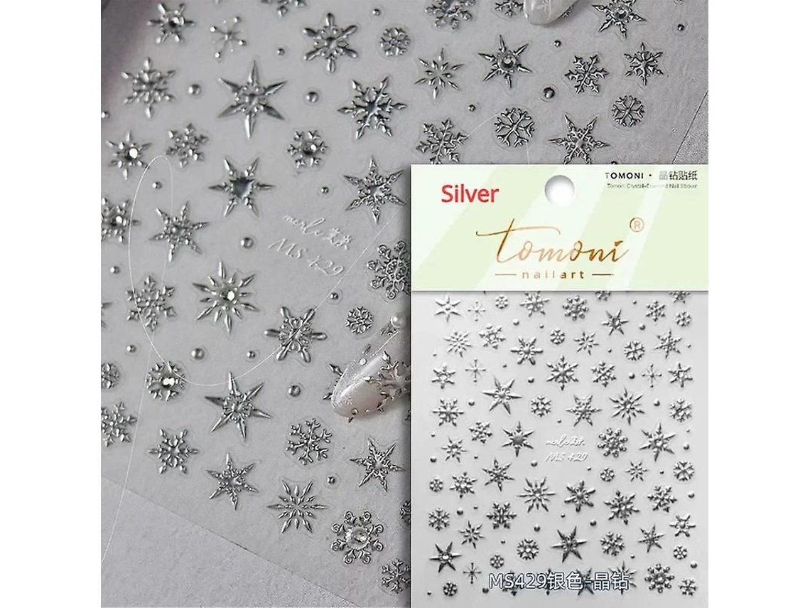 Pegatina De Uñas 3d Navideña Con Copo De Nieve Brillante Cortada Con Láser, Calcomanía Autoadhesiva 5d Para Manicura.