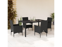 Juego de comedor de jardín de 5 piezas con cojines de mimbre negro de polietileno y vidrio, Dkd Home Decor