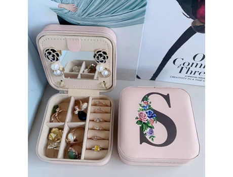 Caja de almacenamiento de joyas con espejo, joyero de madera de doble capa, caja de almacenamiento de pendientes HHZ