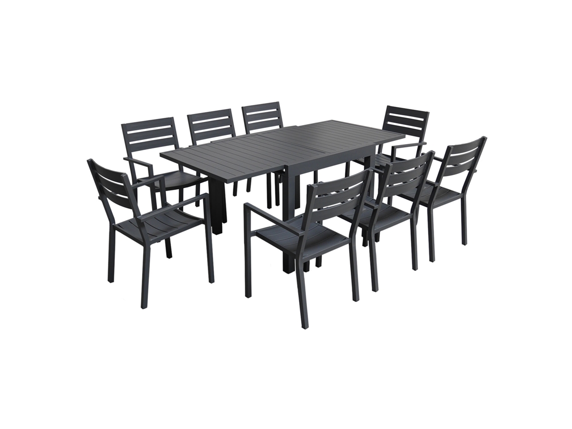 Conjunto de jardín extensible 90/180 VENEZIA en aluminio antracita - 8 plazas HAPPY GARDEN