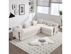 Sofá modular de 4 plazas con almacenaje, función modular, apto para mascotas, color beige.