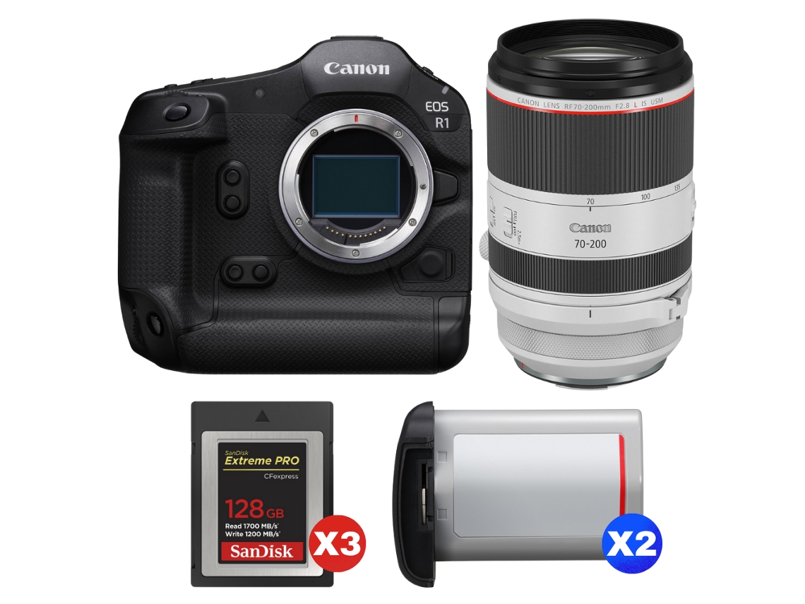 Canon Eos R1 + Rf 70-200mm F/2.8 L Is Usm + 3 Sandisk 128gb Extreme Pro Cfexpress Type B + 2 Canon Lp-e19 + Ebook Pricedirect