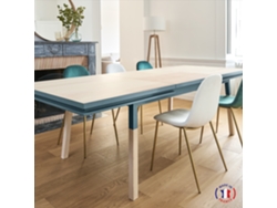 Mesa de Comedor Rectangular MON PETIT MEUBLE FRANÇAIS con 2 Extensiones (Azul Gris Lehon - Madera - 160 x 76 x 100 cm)