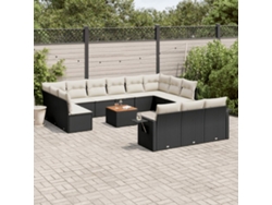 Conjunto de sofá de jardín de 14 piezas con cojines de mimbre negros DKD Home Decor