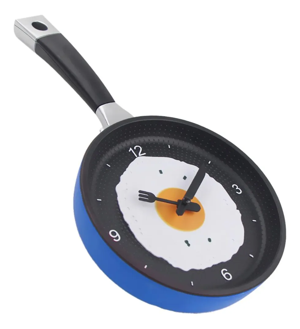 Reloj de pared con forma de sartén y huevo B Azul B Azulvayotoy