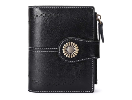 Cartera De Cuero Para Mujer Con Ventana De Identificación, Tarjetero Con Cremallera Y Hebilla A La Moda, Color Negro ZMDECQNA