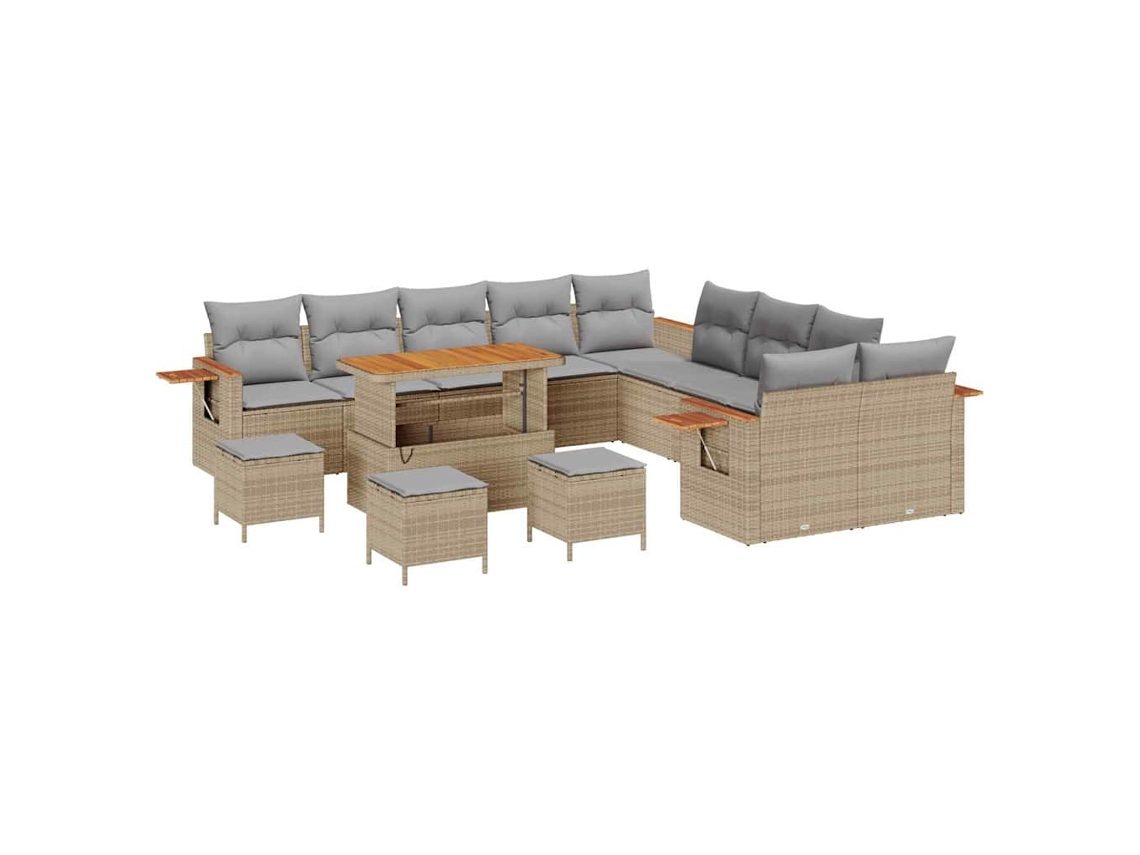 Maison Exclusive - Conjunto de sofás de jardín de 14 piezas en beige y gris claro