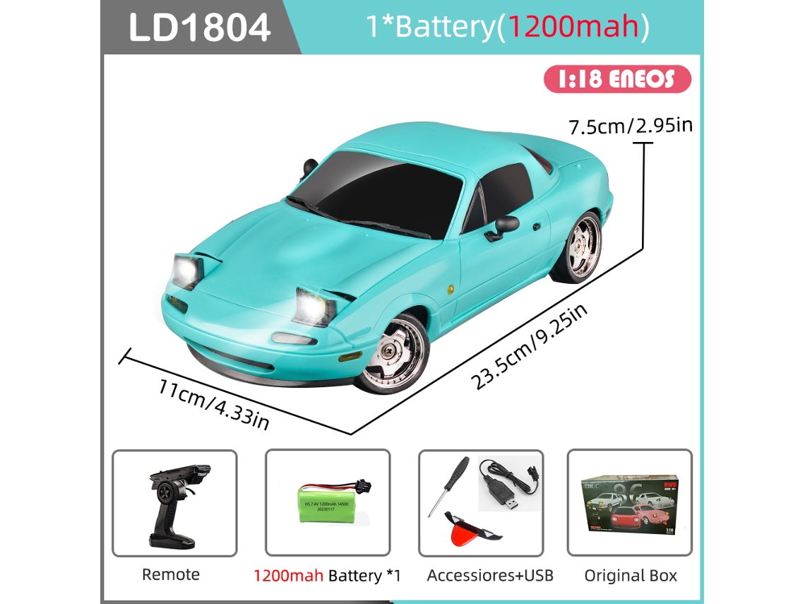 Coche de drift RC 1/18 estilo Mazda MX5, tracción a las 2 ruedas, 2.4G, giroscopio ESP, faros LED funcionales, modelo realista para niños. Aeuzwr