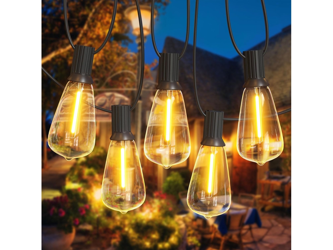 Grinalda Luz Natal 15m St38 Grinalda Luz Exterior E12 25 Lâmpadas Led Impermeável, Branco Quente Corrente Luz Exterior Jardim Pátio Festa Casamento N