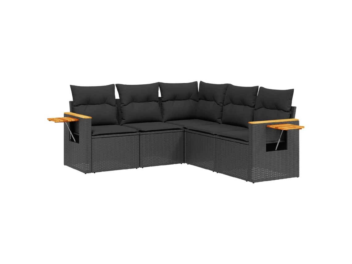 Conjunto 5 de muebles de jardín VIDAXL y cojines ratán sintético negro