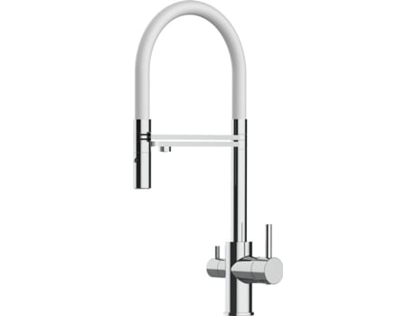 Grifo de Cocina VIZIO 3 Vias Tubo Giratória 360° Cromado Blanco (Latón)