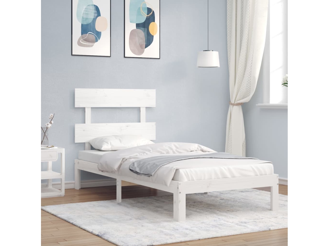 Estructura De Cama Sin Colchón Madera De Pino Blanca 90x200 Cm